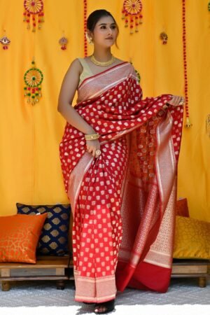 Red Pure Muga Silk Saree