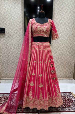 Pink Sequins And Zari Work Crop Top Lehenga