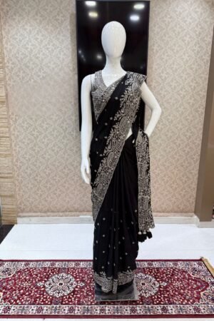 Black Sequins And Silver Zari Work Saree