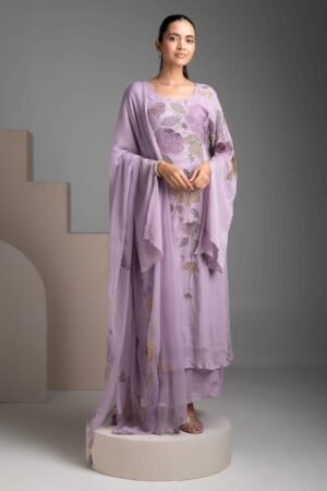 Lilac Chinon Kurta And Palazzo Set