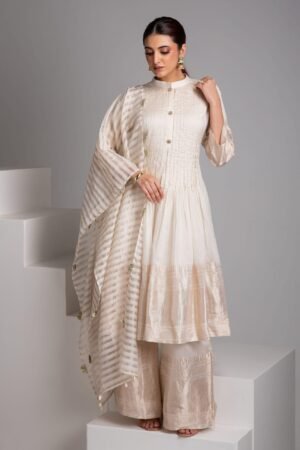 Ivory Banarasi Short Anarkali Set