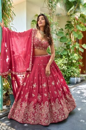 Rosewood Zardosi Embroidered Tissue Lehenga Set