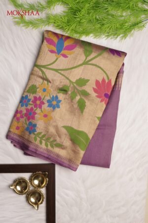 Light Purple Banarasi Tussar Georgette Saree With Multicolor Floral Meenakari