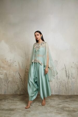 Aqua Umbrella Kaftaan With Bustier And Asymetric Pants