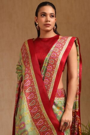 Green Pashmina Floral Print Saree