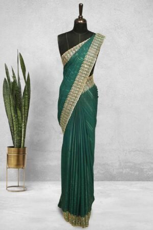 Bottle Green Chiffon Designer Saree