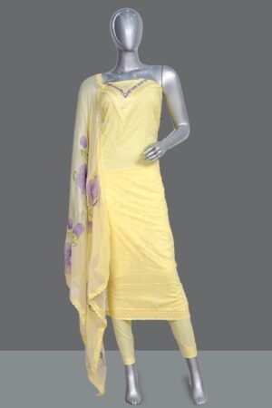 Lemon Yellow Haccoba Cotton Unstitched Salwar Suit