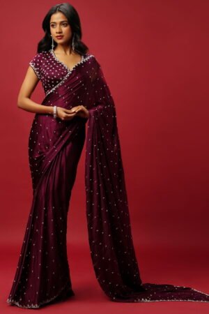 Wine Magenta Classic Saree Set And A Han...