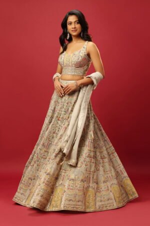 Light Grey Lehenga Set With All Over Mul...