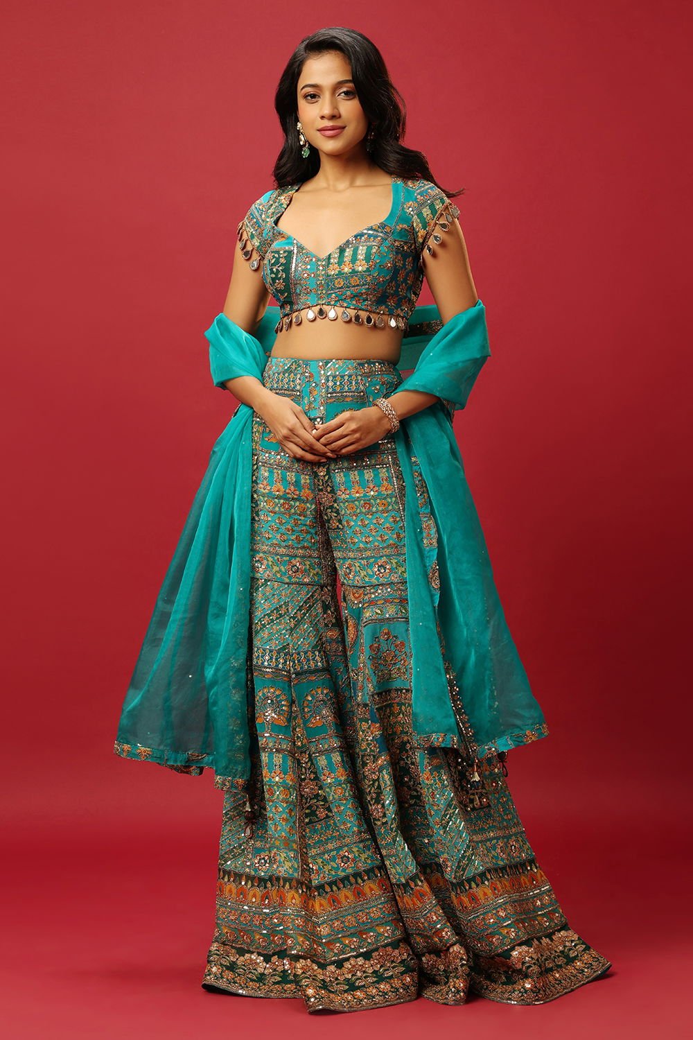 Turquoise Blue Single Tiered Sharara Pan...