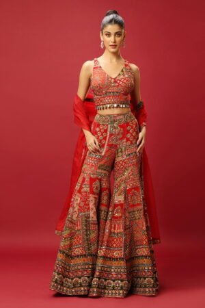 Scarlet Red Single Tiered Sharara Pant S...