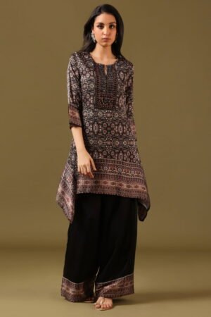 Deep Black Soft Flared Pant Set Paired W...