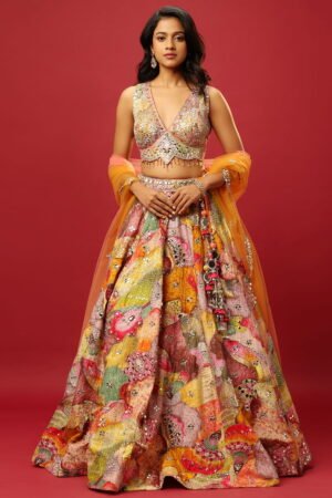 Yellow Printed Classic Lehenga Set And A...