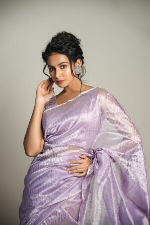 Exp - Anika - Handwoven Silk Cotton Saree - French Lilac+ Silver