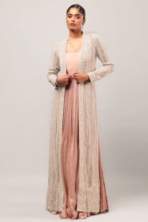 Onion Pink Long Gown Set Paired With A M...