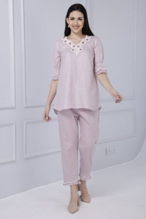 Pastel Pink Coord Set With A Light Threa...