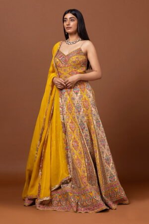 Mustard Yellow Classic Gown Set With All...
