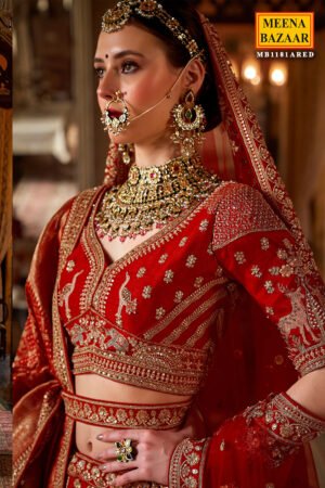 Red Silk Zari And Sequin Embroidered Bridal Lehenga – Royal Wedding Ensemble