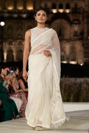 Nomeda Embroidered Silk Saree - Ivory