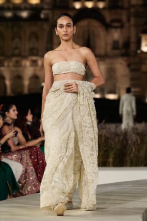 Rainbloom Embroidered Silk Saree - Ivory