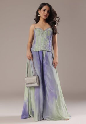 Lavender Sage Corset With Ombre Palazzo Pants