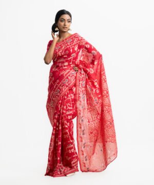 Bright Pink Half-Silk Saree