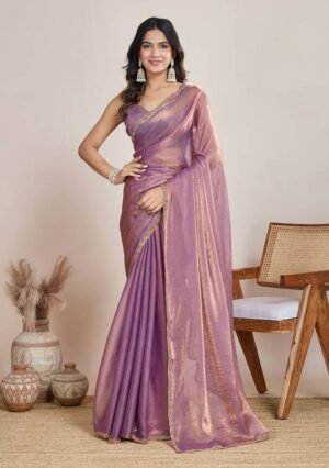 Lilac Handwork Lace Fendy Chiffon Saree Set