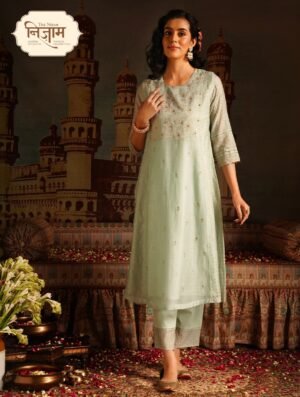 Women Teal Blue Chanderi Rogan Kurta With Pants