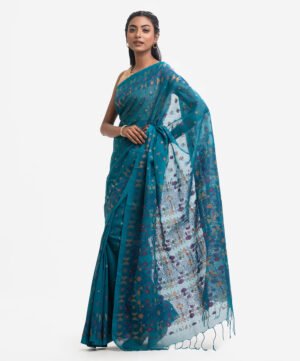 Teal Green Cotton Saree