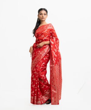 Red Half-Silk Zari Saree