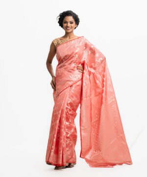 Peach Pink Half-Silk Zari Saree