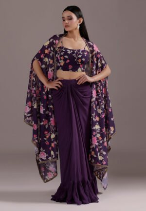 Georgette Sharara Ensemble With Cutdana Work Shrug
