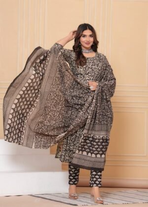 Black Nyra Cut Suits With Floral Design Dupatta