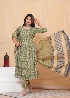 Green Nayra Cut Suit With Floral Design