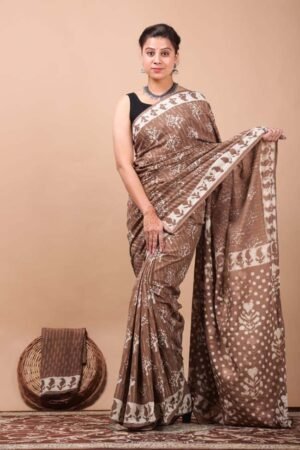Brandy Rose Bagru Hand Block Printed Saree