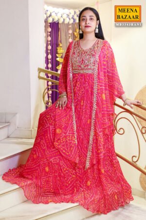 Rani Georgette Kurti With Neck Embroidery Elegant Party & Festive Wear