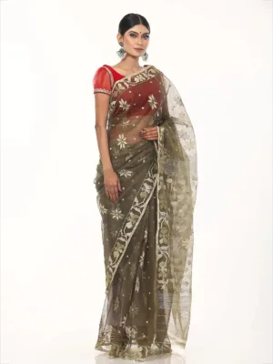 Olive Jamdani Saree