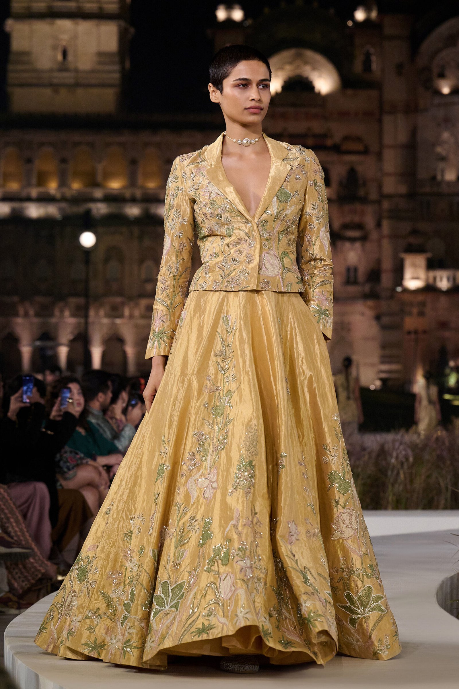 Summerfern Embroidered Applique Silk Lehenga Set - Gold