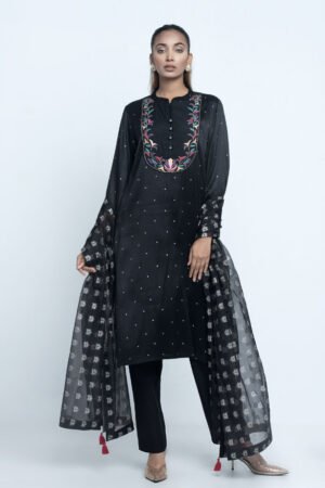 Black Georgette Printed & Embroidered Salwar Kameez Set