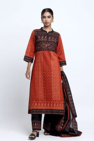 Brick Red Voile Printed Salwar Kameez Set