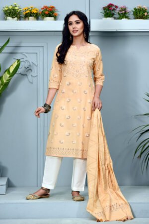 Sand Brown Voile Printed Salwar Kameez Set
