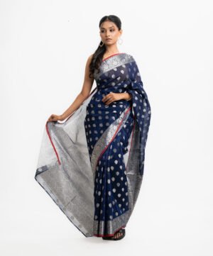 Navy Blue Half-Silk Saree