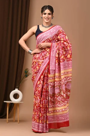 Cardinal Bagru Print Cotton Saree For Women