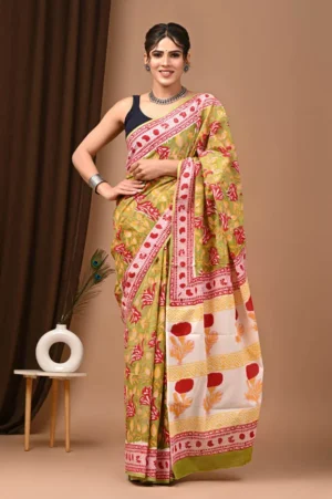 Chardonnay Bagru Print Cotton Saree For Women
