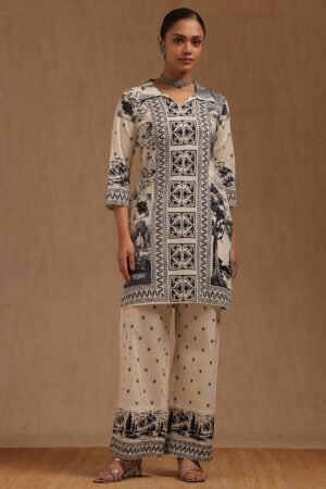 Cream Pure Cotton Botanical Print Co-Ord Set