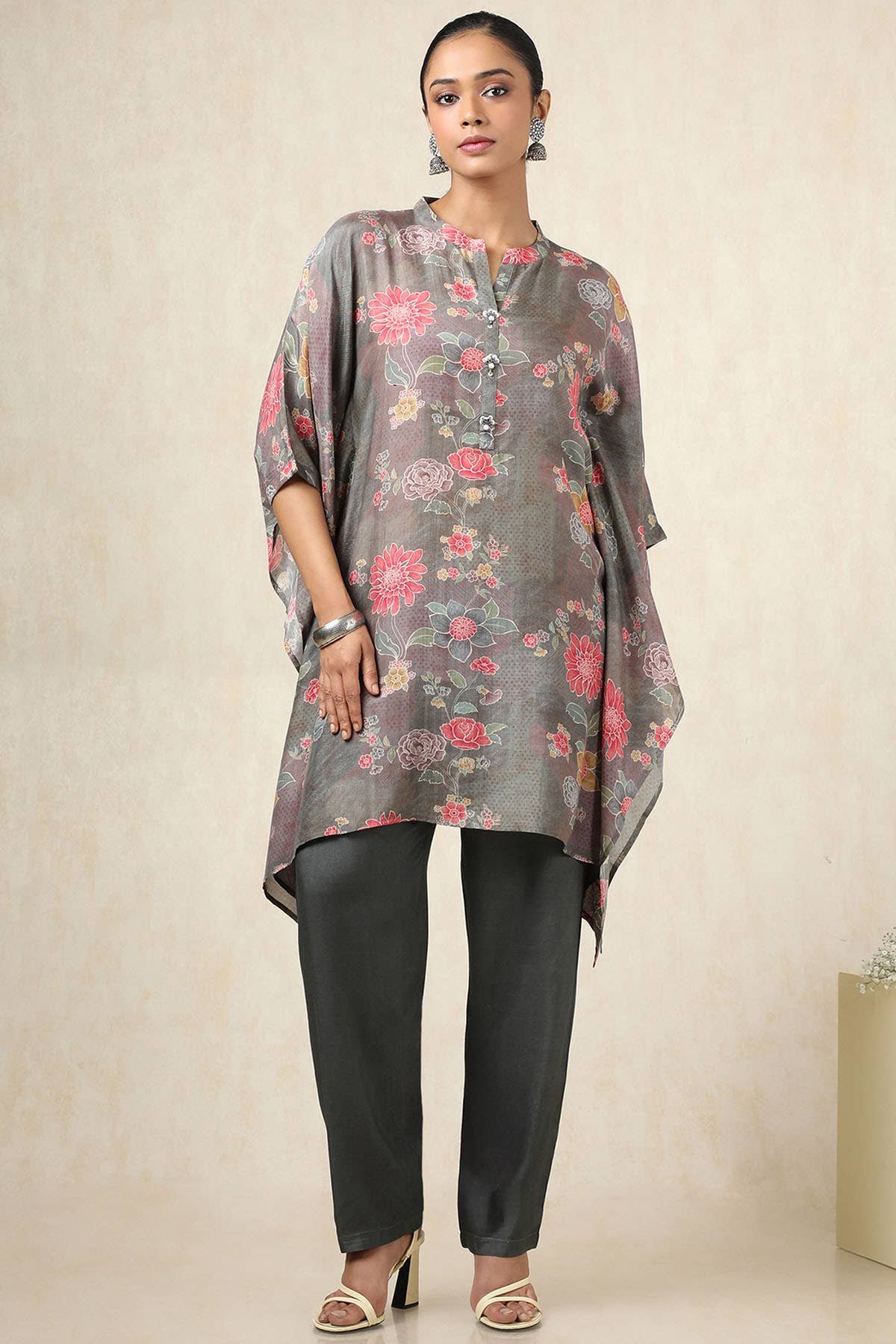 Earth Muslin Botanical Printed Kaftan Suit