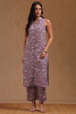 Purple Linen Botanical Print Co-Ord Set