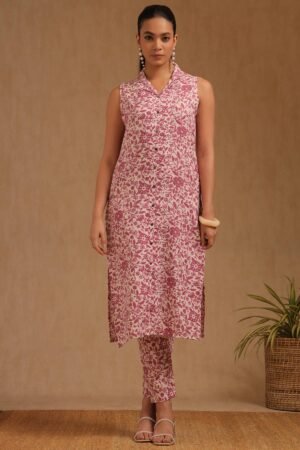 Purple Linen Floral Print Co-Ord Set