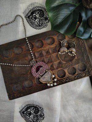 German Silver Necklace With Rose Jhumkas