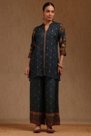 Teal Muslin Kalamkari Print Co-Ord Set